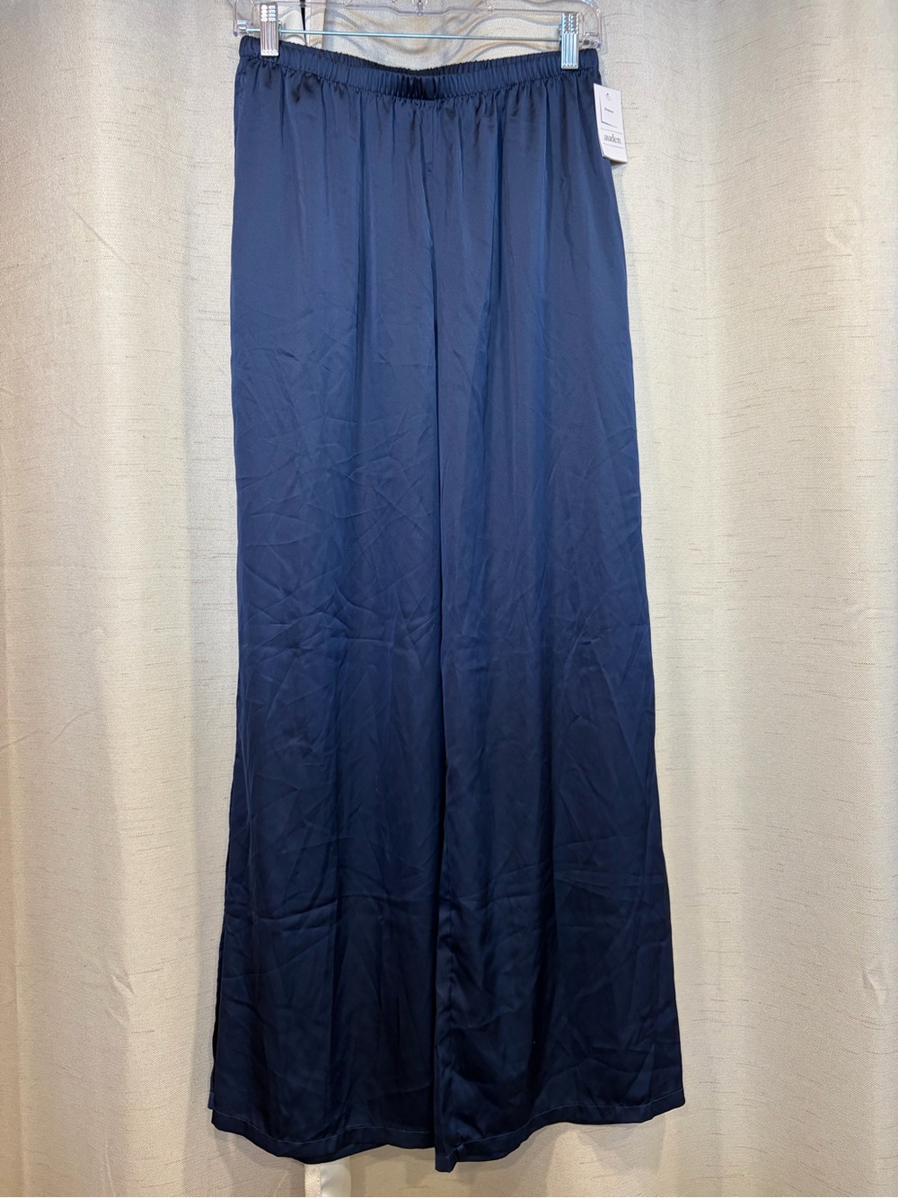 Auden Navy Wide-Leg Satin Sleep Pants